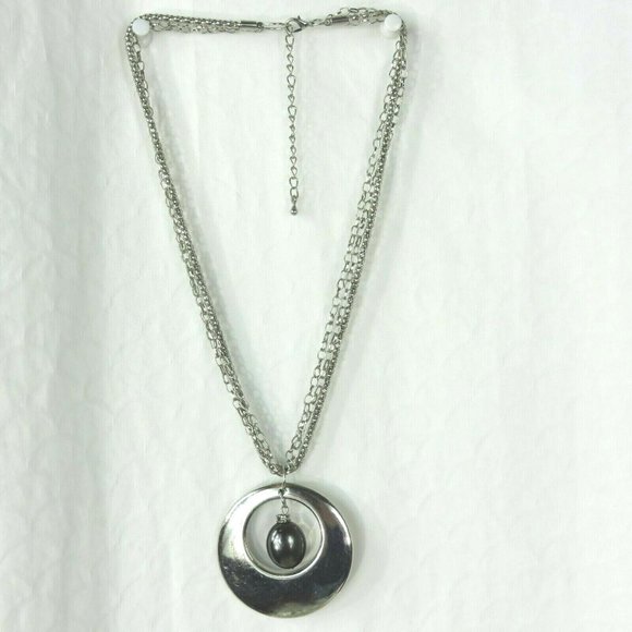 Silver Gray Hollow Circle Pendants Necklace 3 Chains Fashion Jewelry - Picture 10 of 12